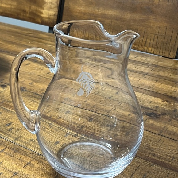 Vintage Etched Leaf Glass Pitcher - Picture 2 of 5